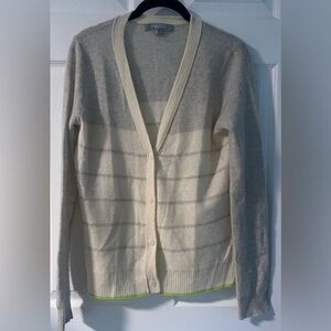 Women's Sea Bleu Gray/Cream/Green Cashmere Button Down Cardigan Sweater